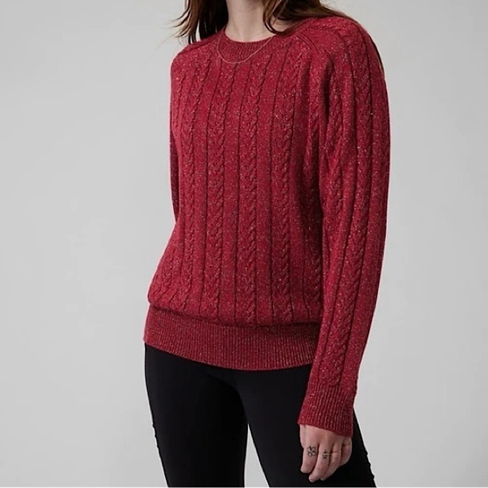 Athleta Merino‎ Wool Women’s Crossroads Crewneck Sweater Red Metallic Size XS